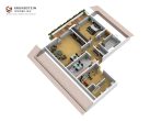 City-Appartement mit Panoramablick! 2-Zimmer-Dachgeschosswohnung + Hobbyraum - Grundriss 3D